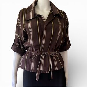 BCBGMaxAzria Brown Jacket with Notched Collar and Tie Front